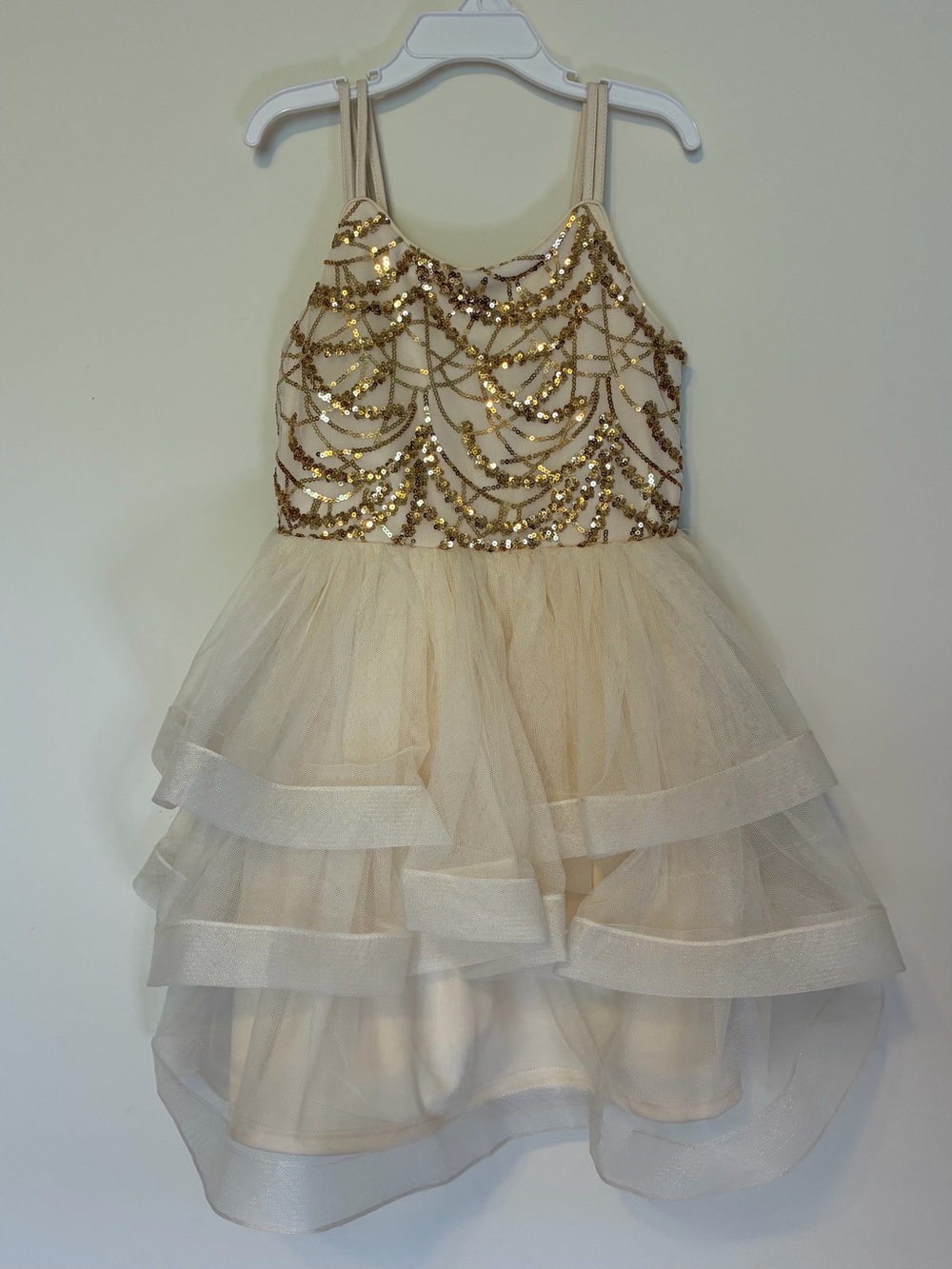 6X Girls Ivory Tulle Party Dress with Gold Sequin Bodice